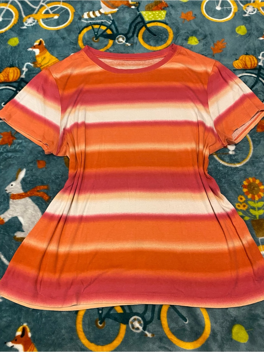 Sunset Vibes Orange/White Ombré Striped T-Shirt Pima Cotton Women’s Medium